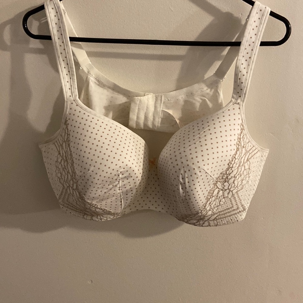 White and gold polka dot lace bra